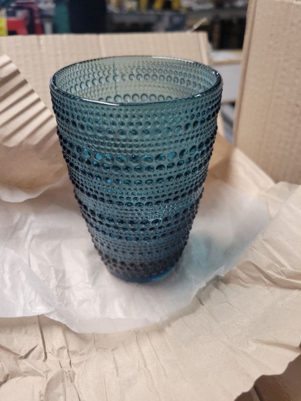 Photo 2 of 18 Pcs Hobnail Drinking Glasses 13 Oz Vintage Glassware Set Old Fashioned Glass Cups Bulk Blue Embossed Glassware Highball Bubble Beaded Glasses for Cocktail Juice Beer Wine Milk Beverage Water