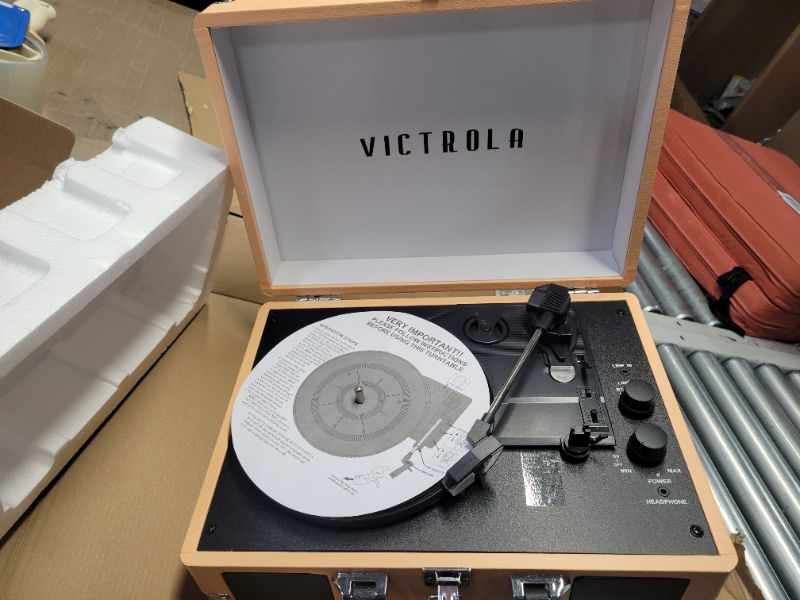 Photo 4 of Victrola Vintage 3-Speed Bluetooth Portable Suitcase Record Player with Built-in Speakers | Upgraded Turntable Audio Sound| Includes Extra Stylus | Peach Rose Gold (VSC-550BT- TPG) Peach Rose Gold Record Player