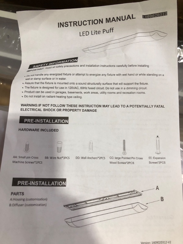 Photo 2 of (single item)(sold for parts) ANTLUX 4FT LED Puff Light Flush Mount 60W, 6600LM, 4000K, 4 Foot 