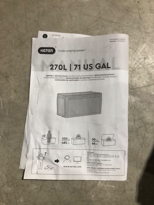 Photo 2 of ***NONREFUNDABLE - NOT FUNCTIONAL - FOR PARTS ONLY - SEE COMMENTS***
Keter Marvel Plus 71 Gallon Resin Deck Box-Organization and Storage for Patio Furniture Outdoor Cushions, Throw Pillows, Garden Tools and Pool Toys, Brown