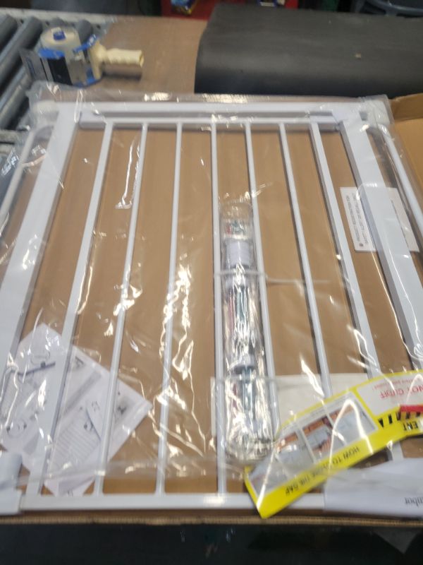 Photo 2 of Mom's Choice Awards Winner-Cumbor 29.5-57" Baby Gate for Stairs, Extra Wide Dog Gate for Doorways, Pressure Mounted Walk Through Safety Child Gate for Kids Toddler, Tall Pet Puppy Fence Gate, White 30.5" Tall x 57" Wide White