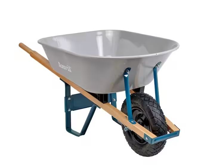 Photo 1 of (READ FULL POST) 6 cu. ft. Steel Tub Wheelbarrow with Wooden Handles and Pneumatic Tire
