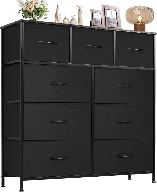 Photo 1 of ,Sweetcrispy Dresser, Dresser for Bedroom, Storage Drawers, Tall Dresser Fabric Storage Tower with 9 Drawers, Chest of Drawers with Fabric Bins, Steel Frame, Wooden Top for Closet, Entryway, Nursery