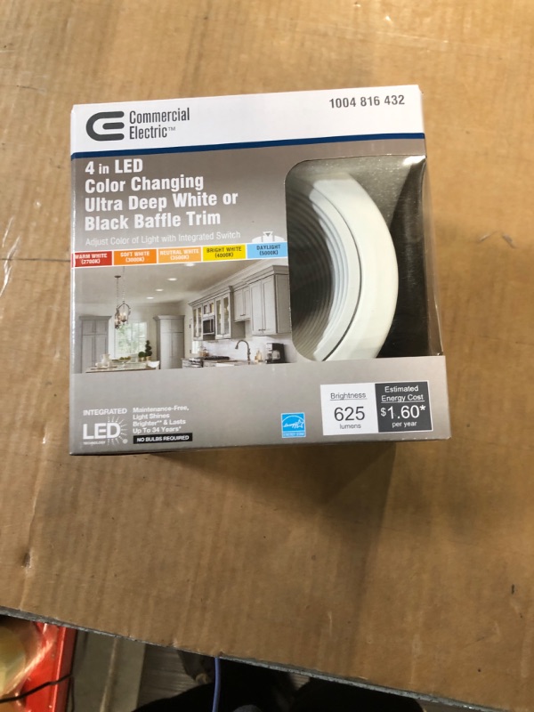 Photo 1 of 4 in. Ultra Low Glare Deep Baffle Selectable CCT Integrated LED Recessed Light Trim 625 Lumens Dimmable Wet Rated