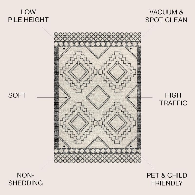 Photo 3 of (READ FULL POST) JONATHAN Y MOH200A-4 Amir Moroccan Beni Souk Indoor Area-Rug Bohemian Farmhouse Rustic Geometric Easy-Cleaning Bedroom Kitchen Living Room Non Shedding, 4 X 6, Cream,Black Cream/Black 4 X 6