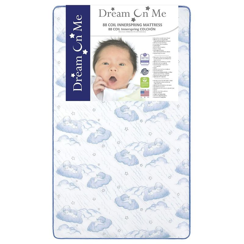 Photo 1 of ***DAMAGED - TORN - SEE PICTURES***
Dream On Me Sweet Dreams 88 Coil Spring Crib and Toddler Bed 6" Mattress in Blue, Green Guard Gold Certified, 17 lb, 52"L x 28"W x 6"Th