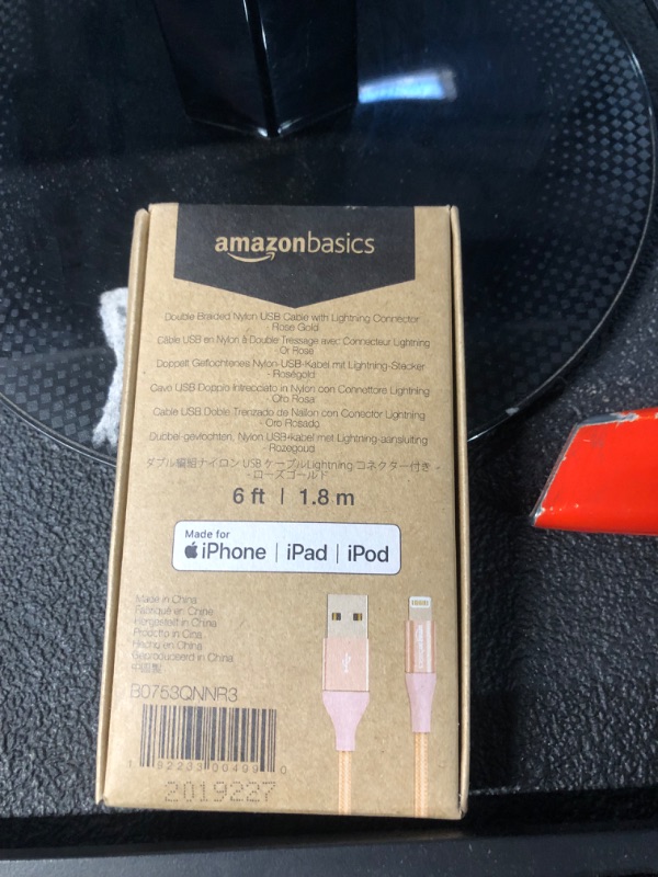 Photo 1 of Amazon Basics USB-A to Lightning Charger Cable, Nylon Braided Cord, MFi Certified Charger for Apple iPhone 14 13 12 11 X Xs Pro, Pro Max, Plus, iPad, 6 Foot, Rose Gold