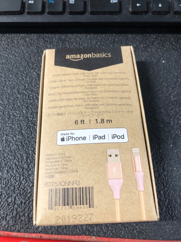 Photo 2 of Amazon Basics Nylon Braided Lightning to USB-A Cable, MFi Certified Apple iPhone Charger, 6-Foot, Rose Gold