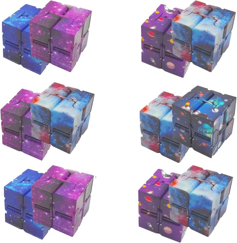 Photo 1 of 12Pcs Infinity Cube Toys, Sensory Stress and Anxiety Relief Fidget Blocks, Kids Party Bag Fillers Party Favors Birthday Gifts Easter Basket Stuffers for Kids and Classroom Rewards(Galaxy)