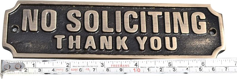 Photo 1 of Brass No Soliciting Thank You Sign 6" - Solid Brass Wall Plaque - No Soliciting Thank You Thank You for House/Office, Self Adhesive Modern Design Door Sign, Home Decor Accessories Door Or Wall