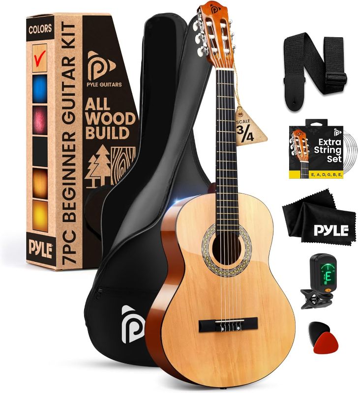 Photo 1 of (READ FULL POST) Pyle Beginner Acoustic Guitar Kit, 3/4 Junior Size All Wood Instrument for Kids, Adults, 36" Natural Wood Gloss
