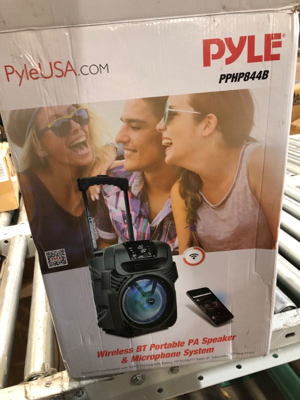 Photo 3 of Pyle 400W Portable Bluetooth PA Loudspeaker - 8” Subwoofer System, 4 Ohm/55-20kHz, USB/MP3/FM Radio/ ¼ Mic Inputs, Multi-Color LED Lights, Built-in Rechargeable Battery w/ Remote Control -PPHP844B