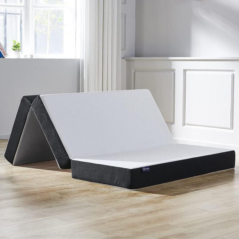 Photo 1 of S SECRETLAND Folding Mattress with Carry Case, 6 inch Tri-fold Memory Foam Mattress Topper with Washable Cover, Foldable Mattress Topper for Camping, Guest - Queen Size, 78" x 58" x 6"