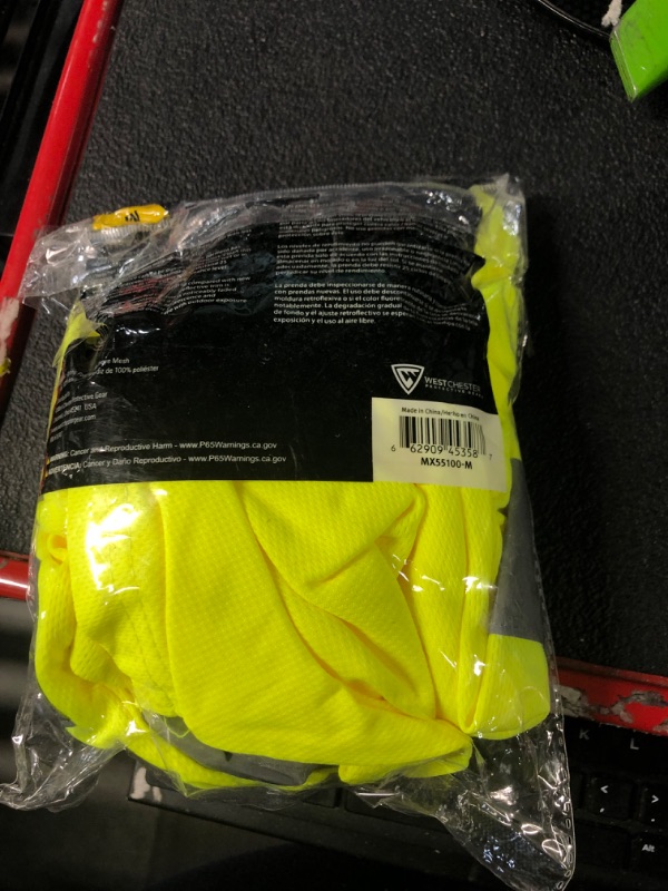 Photo 2 of Men's Medium High Visibility Yellow ANSI Class 2 Polyester Short-Sleeve Safety Shirt with Reflective Tape