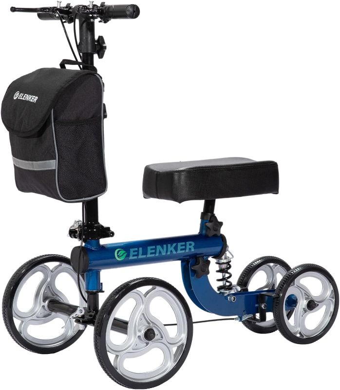 Photo 1 of **stock photo walker is black***ELENKER Knee Scooter Economy Steerable Knee Walker Ultra Compact & Portable Crutch Alternative with Basket Braking System for Ankle/Foot/Leg Injury or Surgery Black