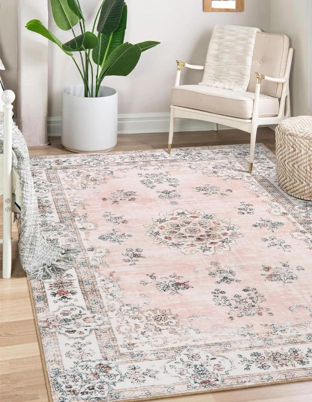 Photo 1 of  Area Rug for Living Room, Soft Floral Pink Large Low Pile