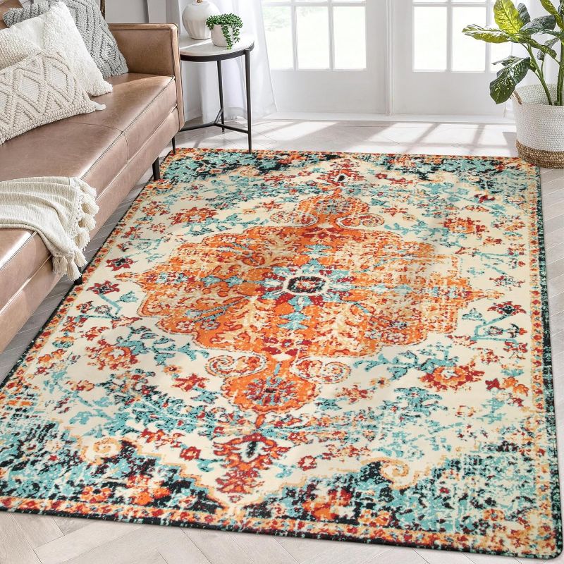 Photo 1 of ***USED - DIRTY - NO PACKAGING***
Lahome Living Room Rugs 8x10, Washable Large Bedroom Rug Soft Dining Room Rugs for Under Table, Boho Vintage Non Slip Low Pile Printed Accent Nursery Area Rug for Playroom Home Office, Orange 8' x 10' Orange/Multi