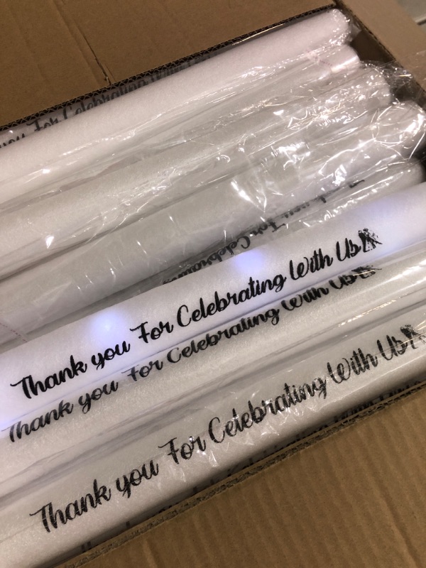 Photo 2 of White Glow Sticks Bulk for Wedding 16" LED Cheer Foam Light up Sticks Glow in The Dark Flashing Sticks for Wedding Concert Carnival Raves Reception Party Supplies Favors(100 Pcs)