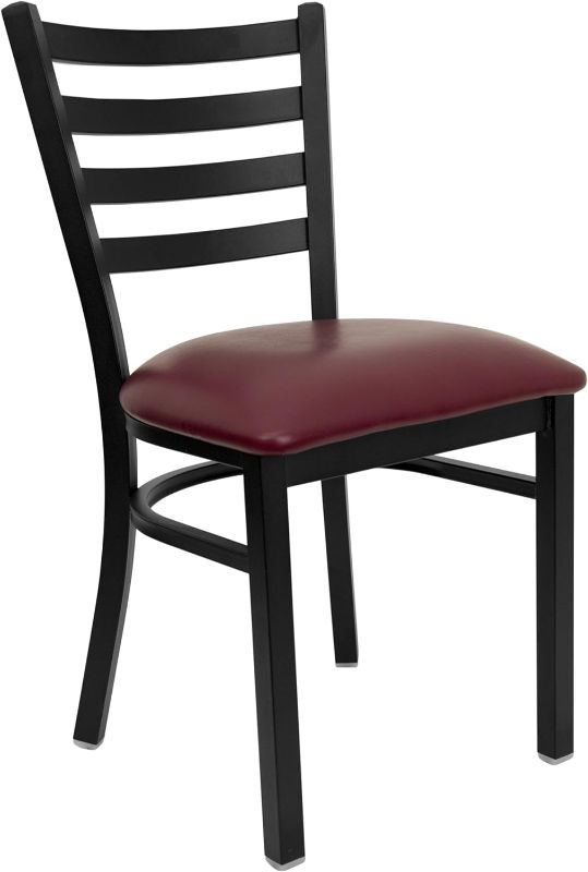 Photo 1 of **bundle of 2 chairs***Flash Furniture HERCULES Series Black Ladder Back Metal Restaurant Chair - Burgundy Vinyl Seat
