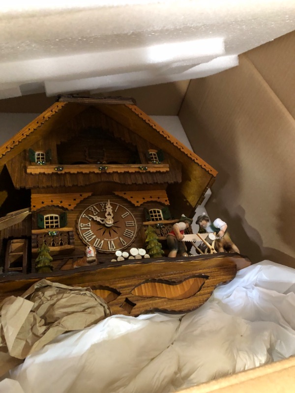 Photo 3 of Cuckoo Clock Black Forest house with moving wood chopper and mill wheel KA 3728/8