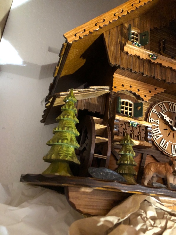 Photo 4 of Cuckoo Clock Black Forest house with moving wood chopper and mill wheel KA 3728/8