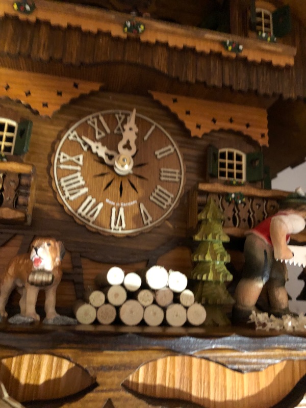 Photo 5 of Cuckoo Clock Black Forest house with moving wood chopper and mill wheel KA 3728/8