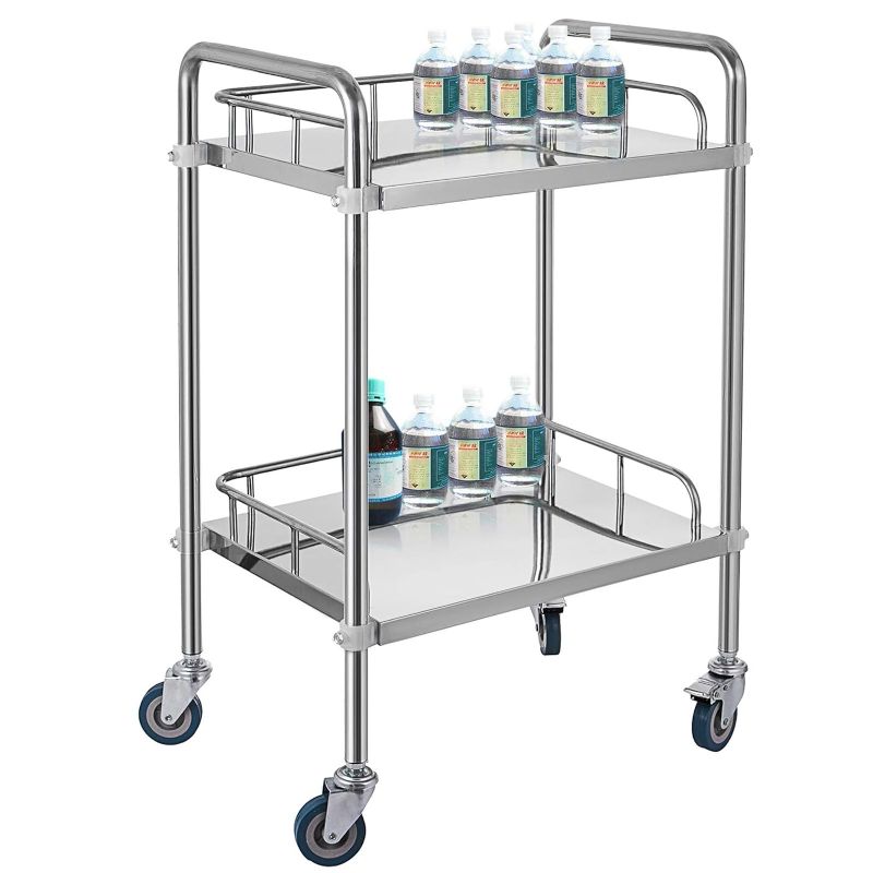 Photo 5 of VEVOR 2-Shelf lab cart with Wheels Stainless Steel Rolling cart Lab Cart Utility Cart with high-Polish Stainless Steel 2 Lockable Wheels for Fixing