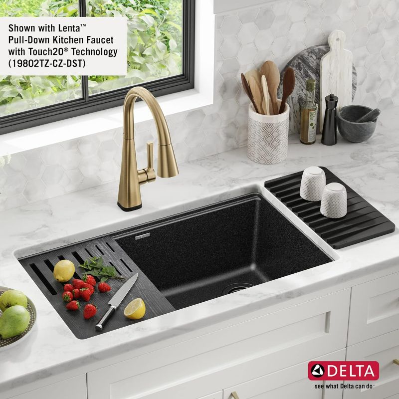 Photo 1 of ***NONREFUNDABLE - NOT FUNCTIONAL - FOR PARTS ONLY - SEE COMMENTS***
DELTA FAUCET Everest 33-inch Granite Composite Workstation Kitchen Sink Undermount Single Bowl with WorkFlow Ledge and Accessories in Metallic Black, 75B933-33S-BL Undermount Sink Black 