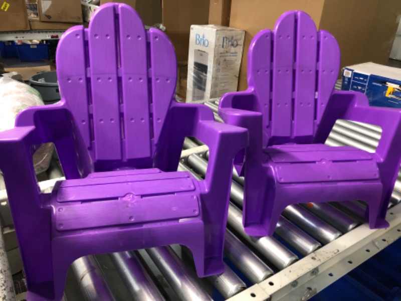 Photo 2 of American Plastic Toys Kids’ Adirondack (Pack of 2), Outdoor, Indoor, Beach, Backyard, Lawn, Stackable Lightweight, Portable, Wide Armrests, Comfortable Lounge Chairs for Children, Purple (2pk)