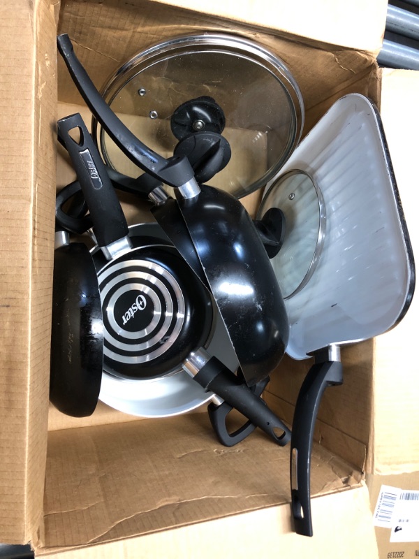 Photo 1 of *SEE PICS/NOTES* Oster Herstal Aluminum Cookware Set with Ceramic Non-Stick and Soft Touch Bakelite Handle with Tempered Glass Lids, 11-Piece, Black w/White Interior