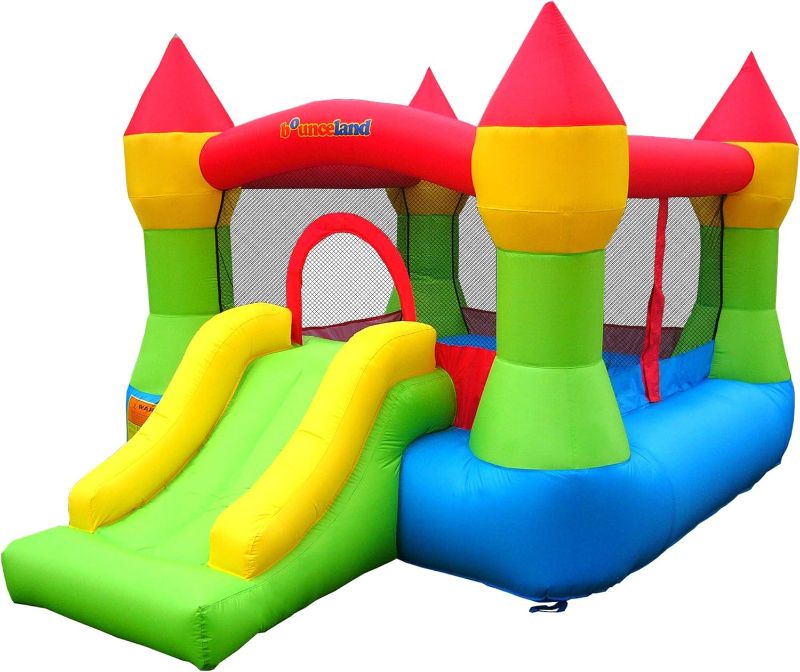 Photo 1 of *SEE NOTES* Bounceland Bounce House Castle with Basketball Hoop Inflatable Bouncer, Fun Slide, Safe Entrance Opening, 12 ft x 9 ft x 7 ft H, Kid Castle Party Theme Bounce House with Blower