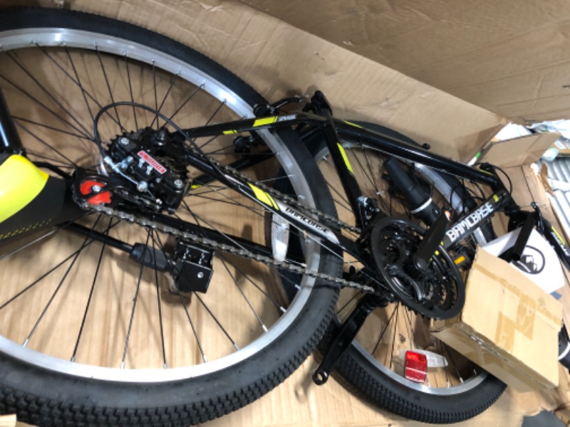 Photo 2 of ***USED - NOT ASSEMBLED - LIKELY MISSING PARTS - UNABLE TO VERIFY FUNCTIONALITY***
Hiland 26 Inch Women’s Mountain Bike, 21 Speed Steel Frame Adult Bicycle, Man MTB Bikes with Suspension Fork, Green Yellow Black