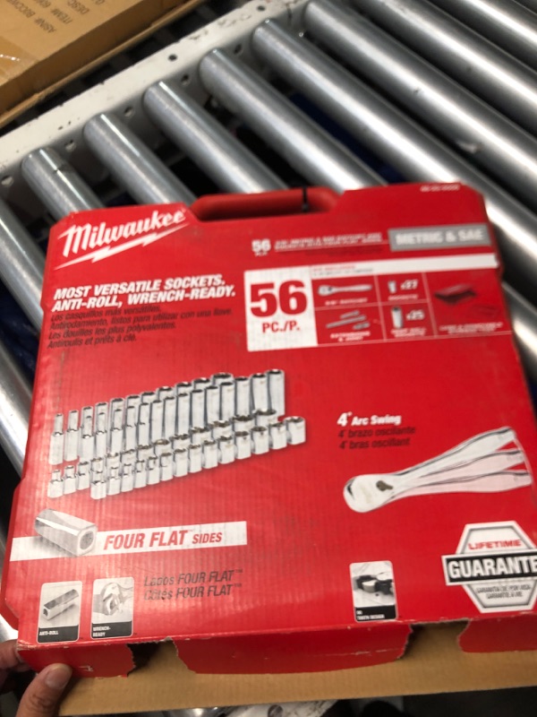 Photo 2 of ***CARRY CASE DAMAGED - NO PACKAGING***
Milwaukee 3/8 in. Drive SAE/Metric Ratchet and Socket Mechanics Tool Set (56-Piece)