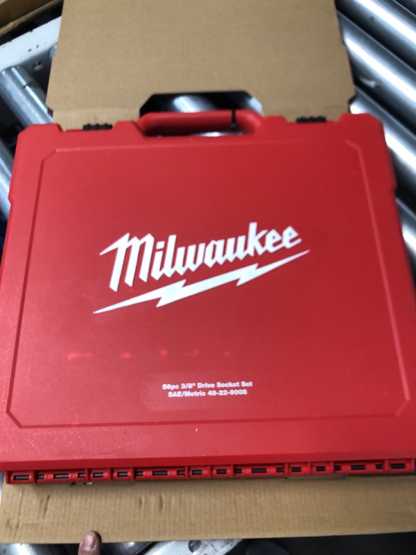 Photo 3 of ***CARRY CASE DAMAGED - NO PACKAGING***
Milwaukee 3/8 in. Drive SAE/Metric Ratchet and Socket Mechanics Tool Set (56-Piece)