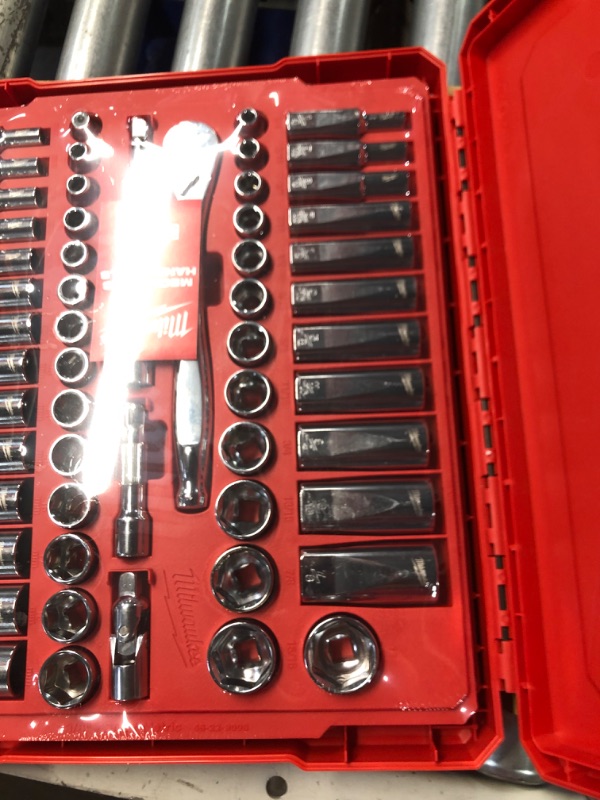 Photo 4 of ***CARRY CASE DAMAGED - NO PACKAGING***
Milwaukee 3/8 in. Drive SAE/Metric Ratchet and Socket Mechanics Tool Set (56-Piece)