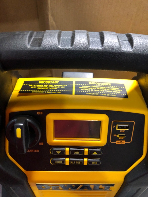 Photo 5 of DEWALT DXAEJ14-Type2 Digital Portable Power Station Jump Starter - 1600 Peak Amps with 120 PSI Compressor, AC Charging Cube, 15W USB-A and 25W USB-C Power for Electronic Devices 1600 Amps