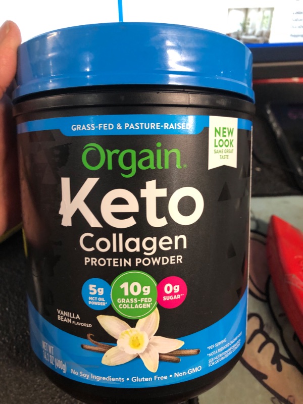 Photo 2 of **NON REFUNDABLE**
**EXP: 08/10/24  Orgain Keto Collagen Protein Powder with MCT Oil, Vanilla - Paleo Friendly, Grass Fed Hydrolyzed Collagen Peptides Type I and III, Dairy Free, Gluten Free, Soy Free, 0.88 Lb (Packaging May Vary) Vanilla Keto Collagen Po