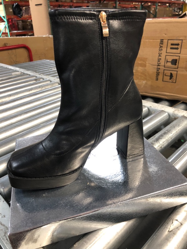 Photo 1 of CAMSSOO Women's Square Toe Platform Ankle Boots Chunky Block Heels Mid Calf Boots Ankle High Heel boots 8 Black Matte SIZE 8