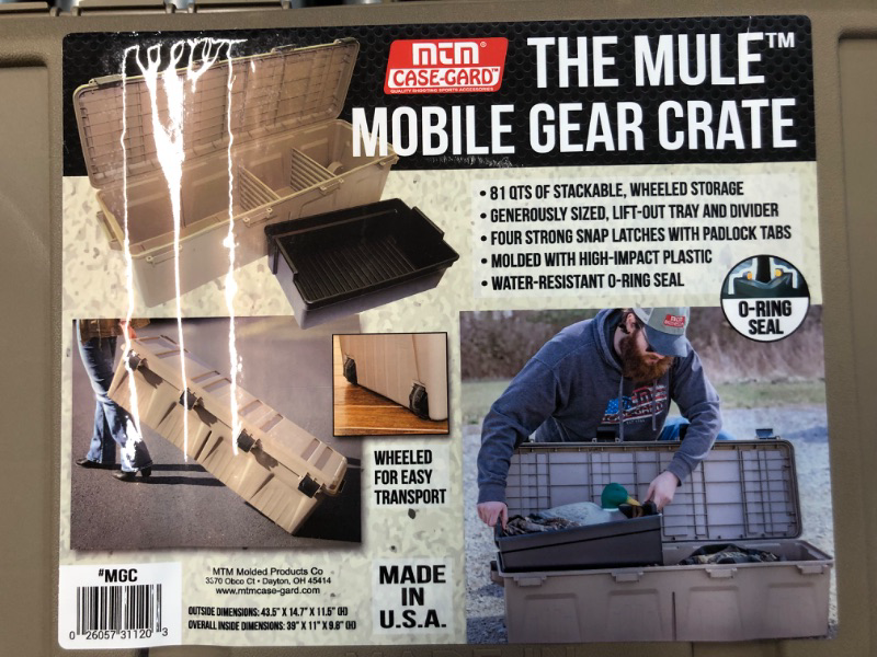 Photo 4 of ***DAMAGED - PLASTIC DISCOLORED - SEE PICTURES***
MTM MGC - The Mule Mobile Gear Crate, Water-Resistant, Stackable, Holds 75lbs of Gear, USA Made, 15.1"L x 11.8"W x 44.02"H