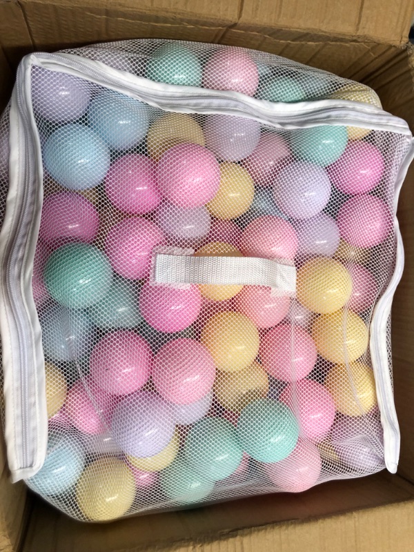 Photo 3 of Amazon Basics BPA Free Crush-Proof Plastic Ball Pit Balls with Storage Bag, Toddlers Kids 12+ Months, 6 Pastel Colors - Pack of 400 6 Pastel Colors 400 Balls