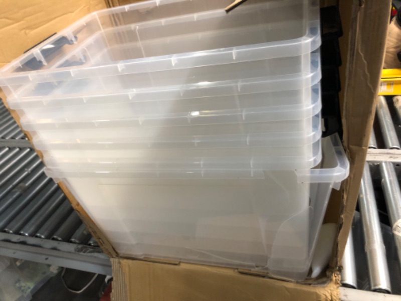 Photo 6 of **DAMAGE** Plastic Storage Bin Box with Lid and Secure Latching Buckles, Clear, 95Qt x 6, Pack of 6 - 5 of 6 Lids Cracked, 1 Bin Cracked (see photos)