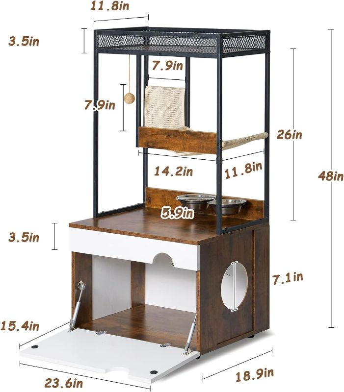 Photo 7 of (NON-REFUNDABLE) SogesPet Hidden Cat Litter Box Enclosures with Cat Tree Tower, Cat Furniture with Scratching Pads and Large Storage Space, Industrial Cat Cabinet with Shelves and Doors
