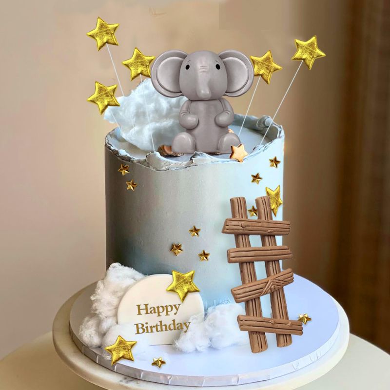 Photo 1 of **PACK OF 3** 24 PCS Elephant Cake Toppers Elephant Cake Decoration Ladder Stars Cloud Cake Decorations for Elephant Theme Birthday Baby Shower Party Supplies