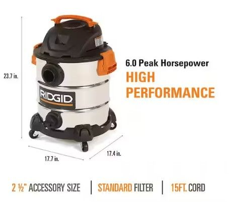 Photo 4 of (NON-REFUNDABLE) Ridgid 10 gal. 6.0 Peak HP Stainless Wet Dry VAC