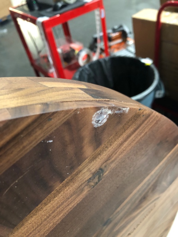 Photo 2 of ***DAMAGED - WOOD SPLIT IN MULTIPLE LOCATIONS - DIRTY - SEE PICTURES - NO PACKAGING***
MAGIGO 26 Inches Extra Large Round Black Walnut Wood Ottoman Tray with Handles, Serve Tea, Coffee, Classic Circular Wooden Decorative Serving Tray