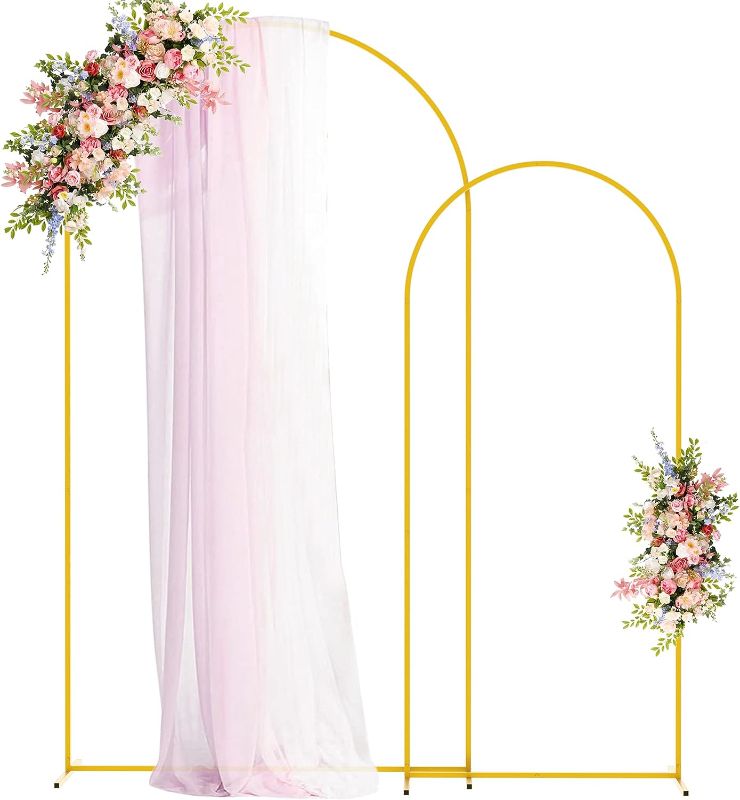 Photo 1 of Putros Metal Arch Backdrop Stand White Wedding Backdrop Stand Set of 2 Square Arch Frame for Birthday Party Graduation Ceremony Decoration Set of 2 White-2pcs