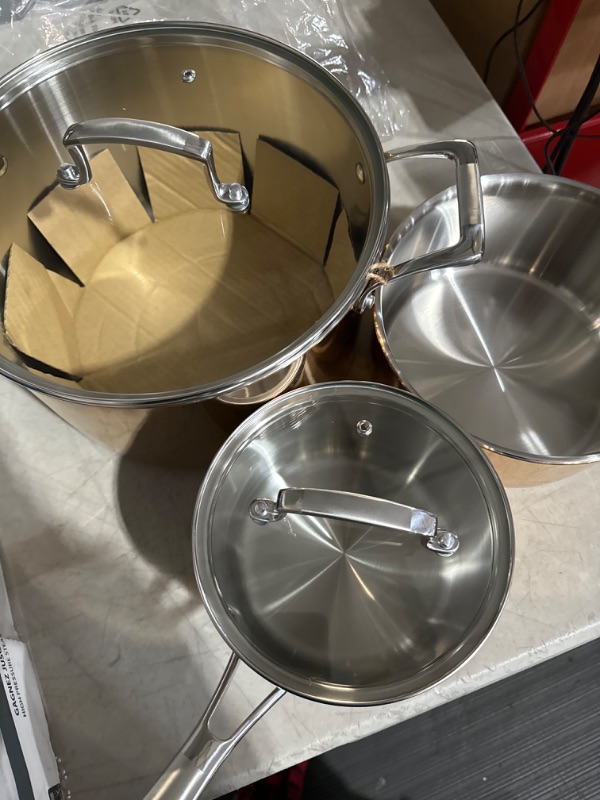 Photo 1 of **MISSING ALL  PANS*3 POTS ONLY**MISSING MEDIUM POT LID**
Country Kitchen Cookware Sets - 10 Pc. Pots and Pans Set, Tri-Ply Stainless Steel 