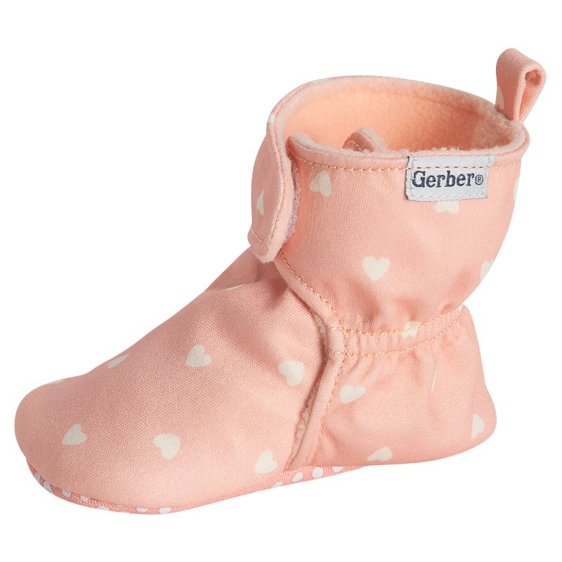 Photo 1 of ***BUNDLE***NO RETURNS*** (2 packs) Gerber Unisex-Baby Fleece Lined Wrap Fasten Non Skid Soft Slipper Booties 0-3 Months Infant Pink Heart