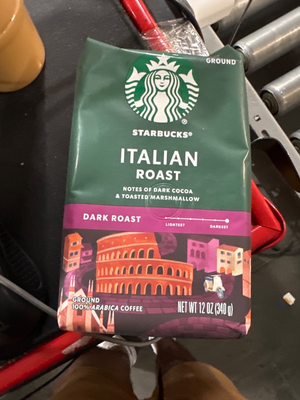 Photo 1 of Starbucks Ground Coffee, Italian Roast, Dark Roast Coffee, Notes of Dark Cocoa & Toasted Marshmallow, Ground 100% Arabica Coffee, 12-Ounce Bag 