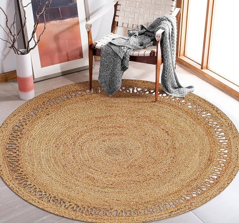 Photo 1 of (READ FULL POST) Round Jute Rugs,6 Ft Jute Rugs,Area Rugs Jute,Braided Rugs Hand Woven,Rustic Vintage Reversible Rug, Eco Friendly Rugs for Bedroom, Living Room, Farmhouse 100% Jute Rag Rugs.